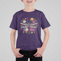Boho Floral Spring Dragonfly T Shirt For Kid Colorful Mosaic Insect