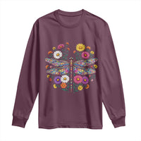 Boho Floral Spring Dragonfly Long Sleeve Shirt Colorful Mosaic Insect