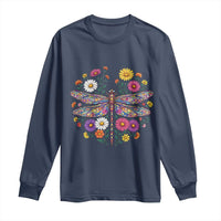 Boho Floral Spring Dragonfly Long Sleeve Shirt Colorful Mosaic Insect