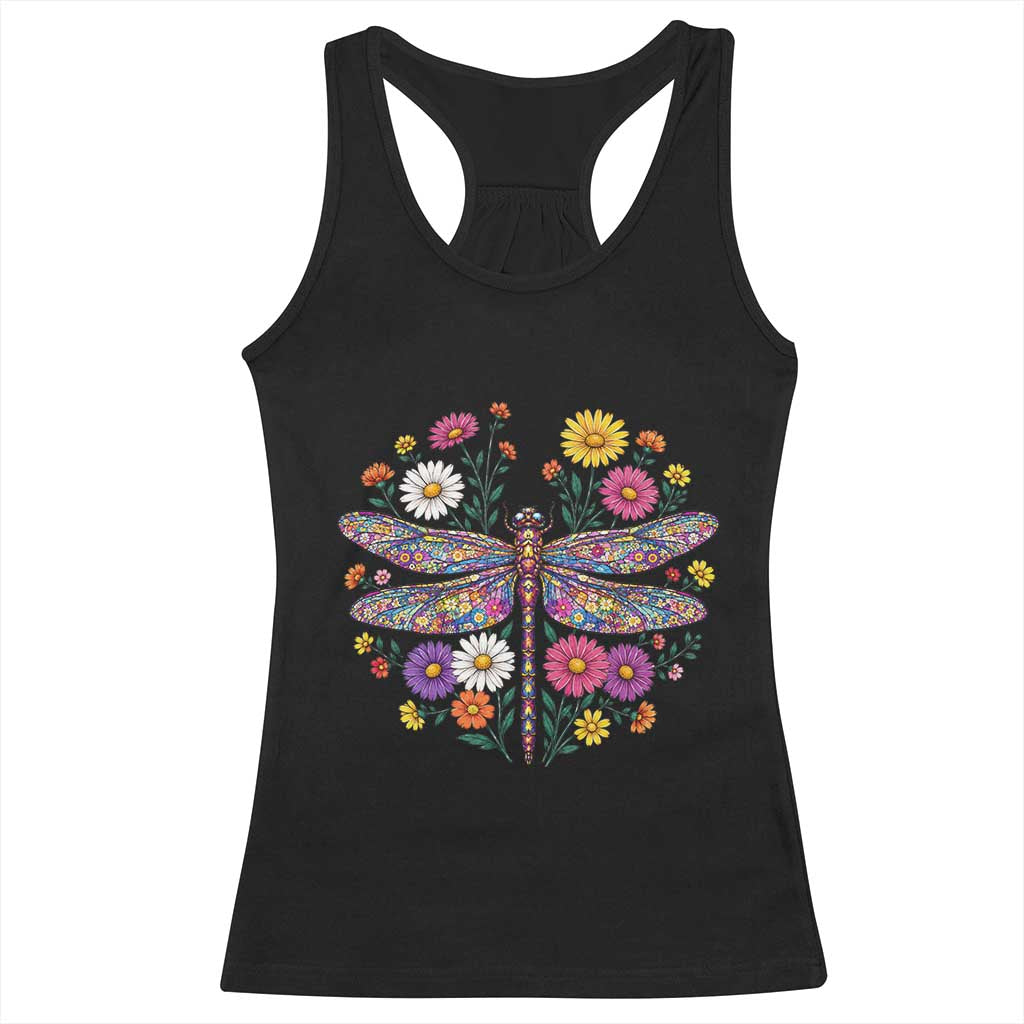 Boho Floral Spring Dragonfly Racerback Tank Top Colorful Mosaic Insect