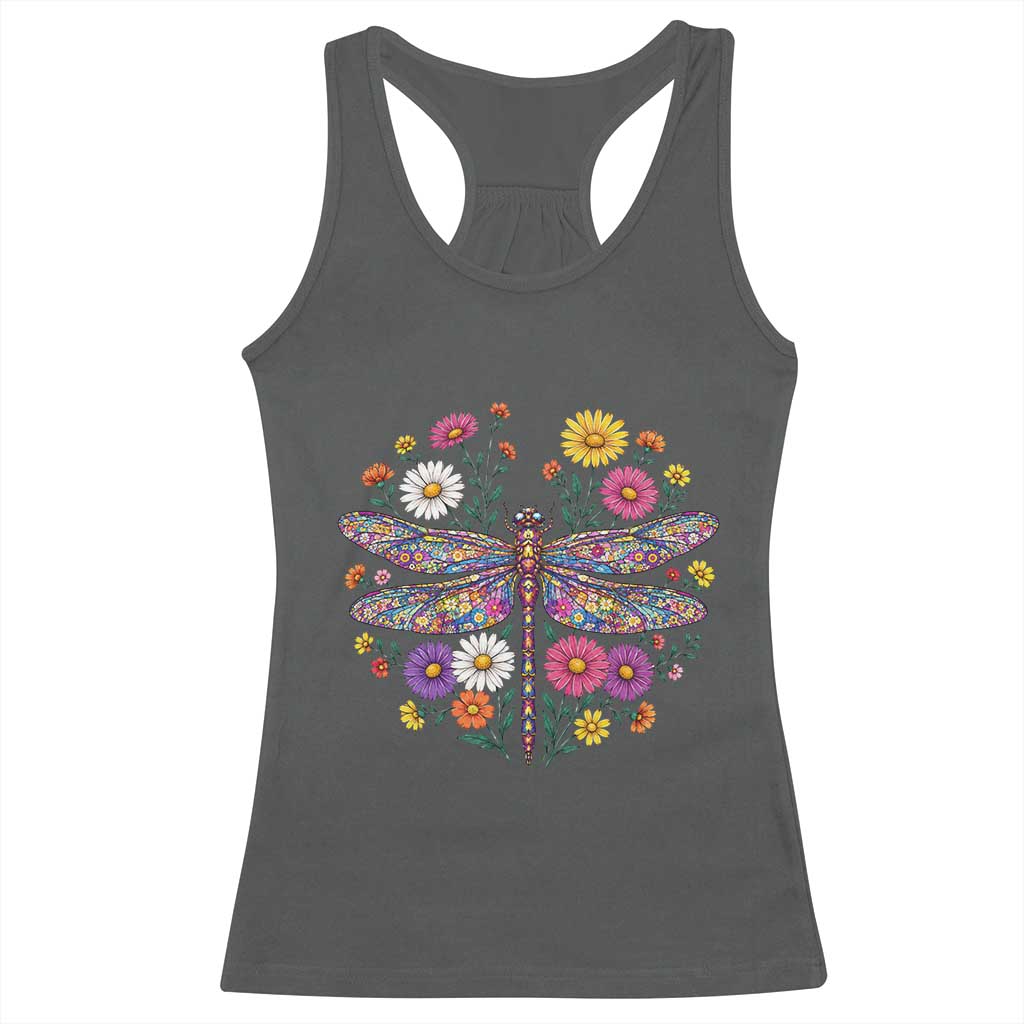 Boho Floral Spring Dragonfly Racerback Tank Top Colorful Mosaic Insect