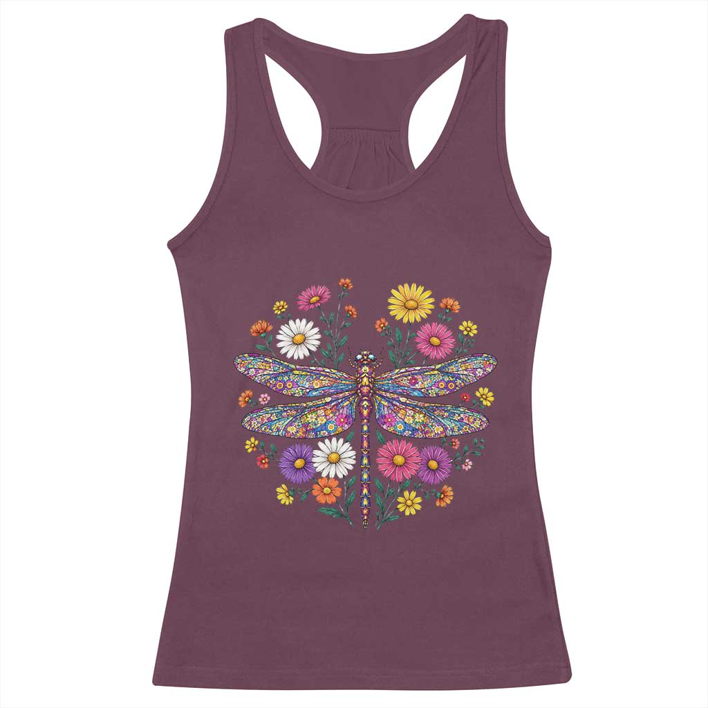 Boho Floral Spring Dragonfly Racerback Tank Top Colorful Mosaic Insect