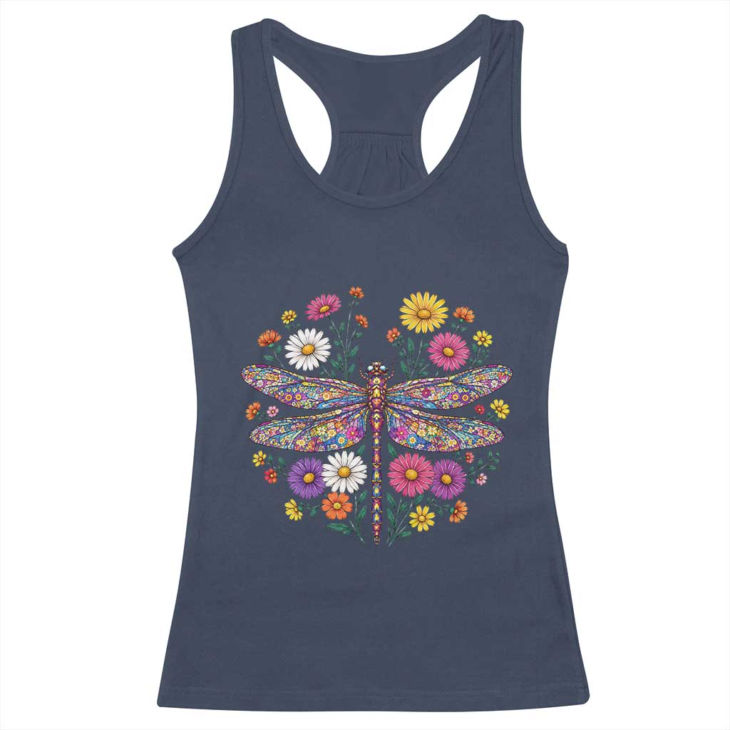 Boho Floral Spring Dragonfly Racerback Tank Top Colorful Mosaic Insect