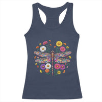 Boho Floral Spring Dragonfly Racerback Tank Top Colorful Mosaic Insect