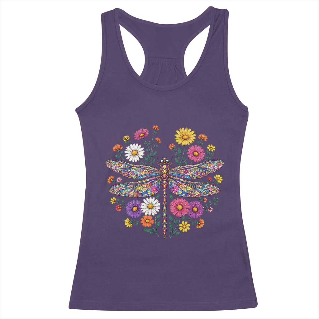 Boho Floral Spring Dragonfly Racerback Tank Top Colorful Mosaic Insect