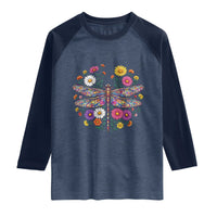 Boho Floral Spring Dragonfly Raglan Shirt Colorful Mosaic Insect