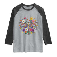 Boho Floral Spring Dragonfly Raglan Shirt Colorful Mosaic Insect
