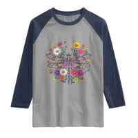 Boho Floral Spring Dragonfly Raglan Shirt Colorful Mosaic Insect