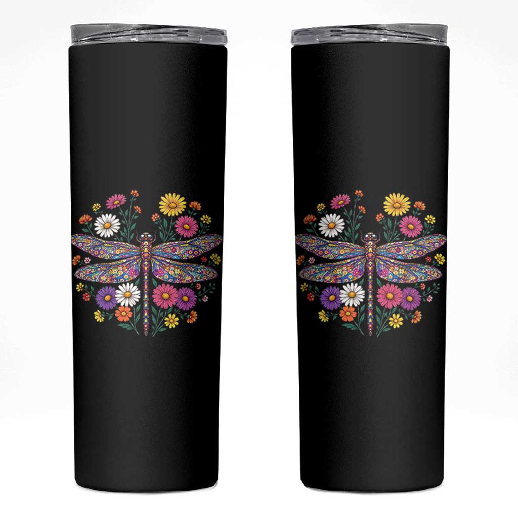 Boho Floral Spring Dragonfly Skinny Tumbler Colorful Mosaic Insect