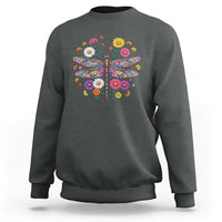 Boho Floral Spring Dragonfly Sweatshirt Colorful Mosaic Insect