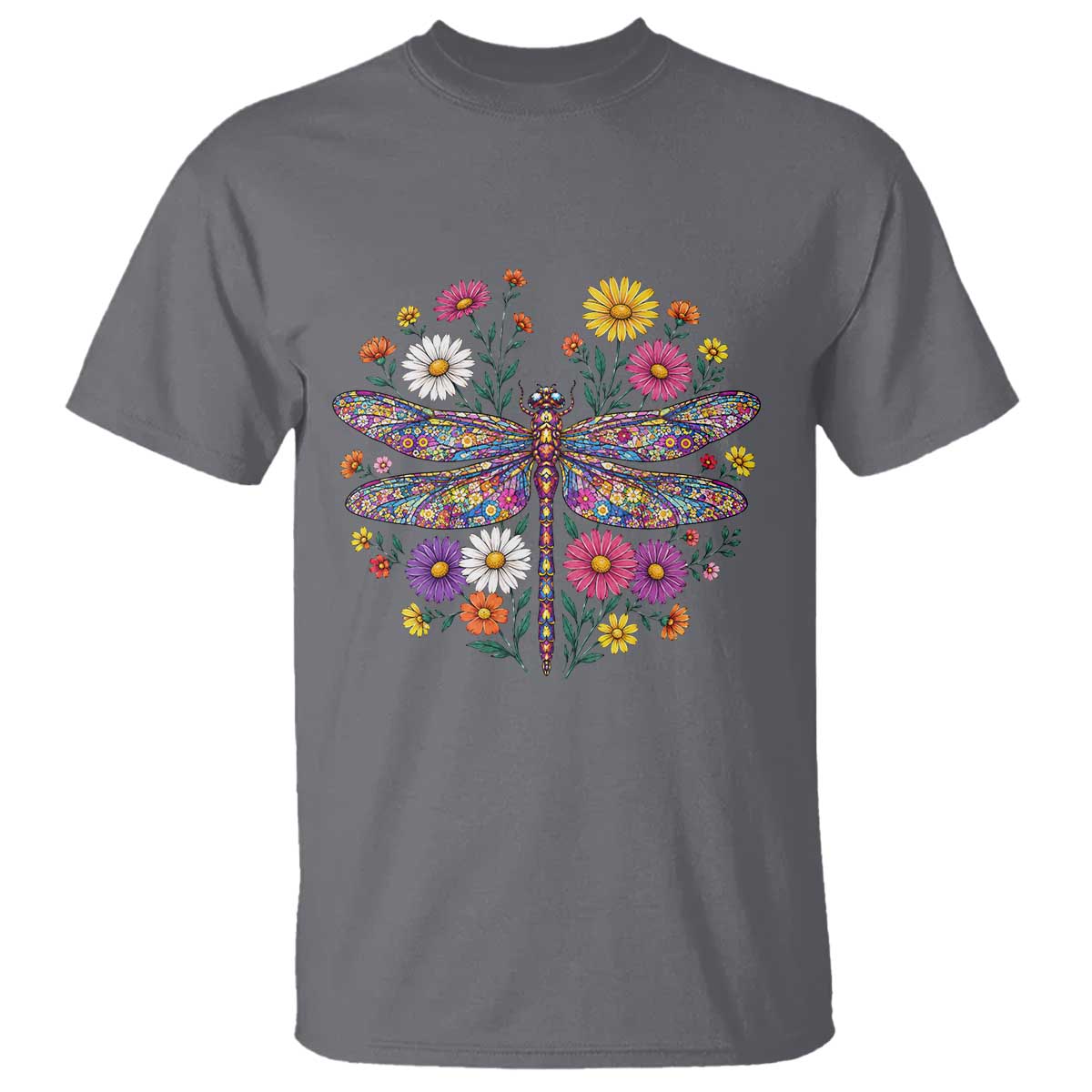 Boho Floral Spring Dragonfly T Shirt Colorful Mosaic Insect