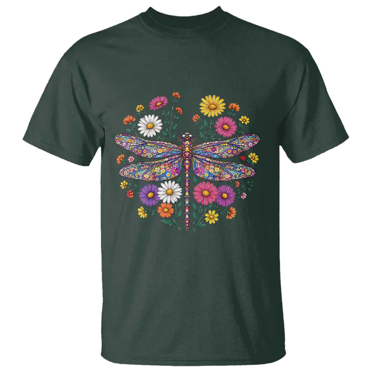 Boho Floral Spring Dragonfly T Shirt Colorful Mosaic Insect