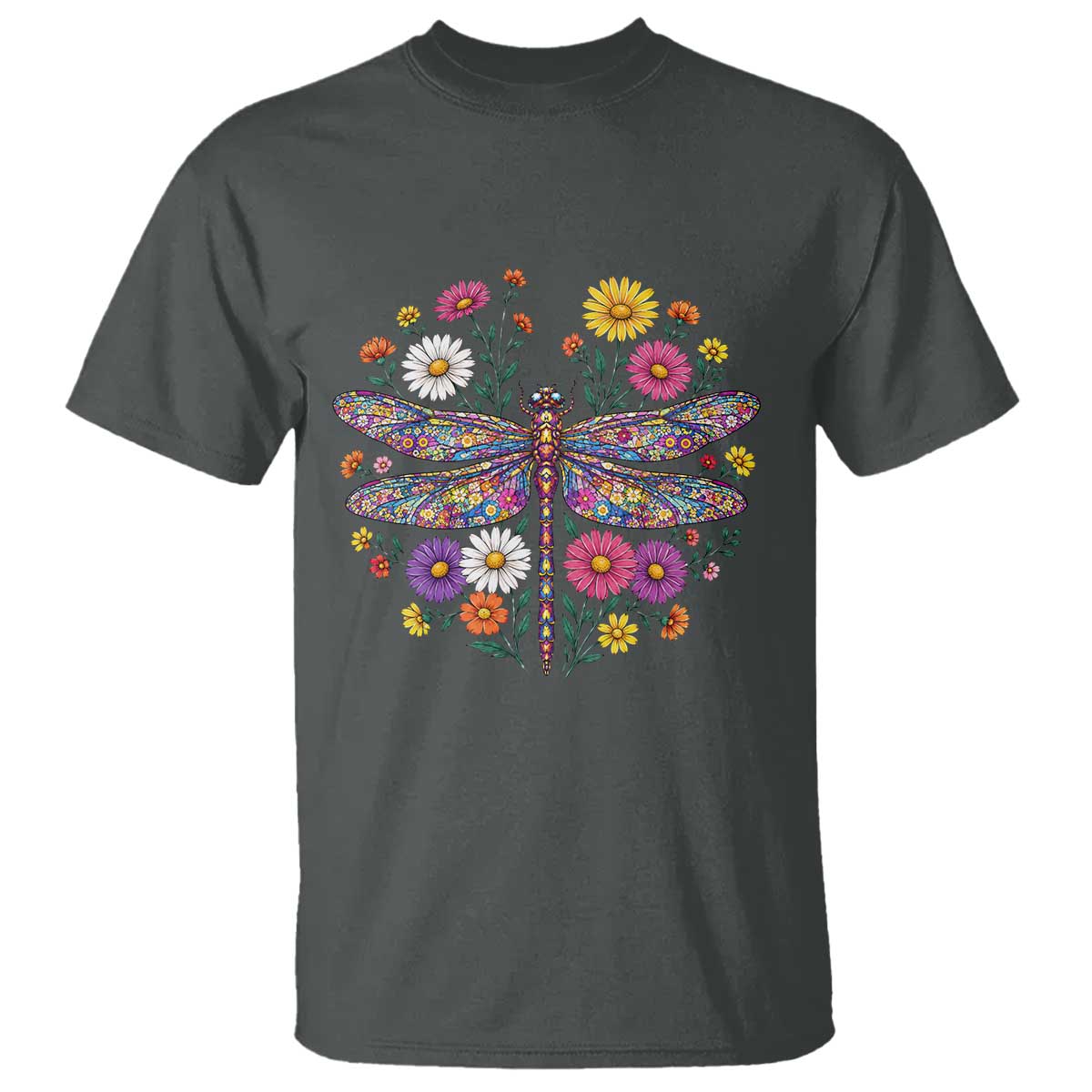 Boho Floral Spring Dragonfly T Shirt Colorful Mosaic Insect
