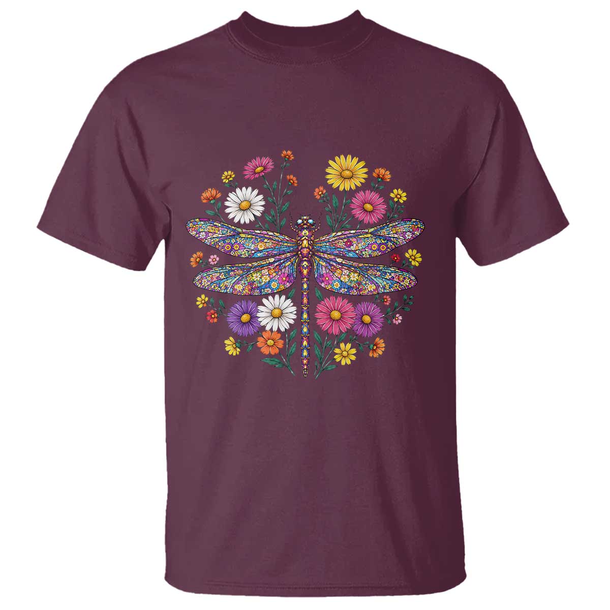 Boho Floral Spring Dragonfly T Shirt Colorful Mosaic Insect