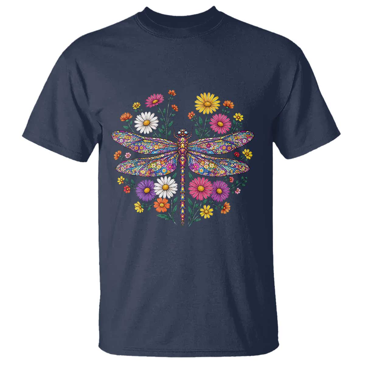 Boho Floral Spring Dragonfly T Shirt Colorful Mosaic Insect