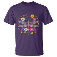 Boho Floral Spring Dragonfly T Shirt Colorful Mosaic Insect
