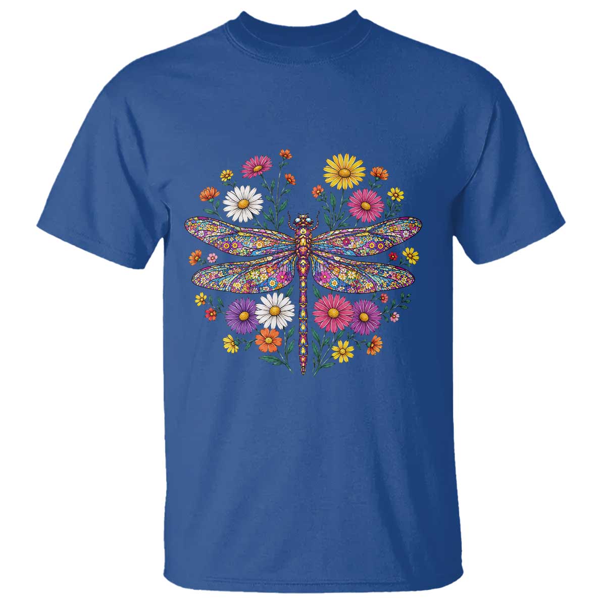 Boho Floral Spring Dragonfly T Shirt Colorful Mosaic Insect
