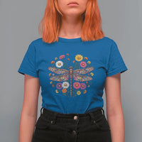 Boho Floral Spring Dragonfly T Shirt For Women Colorful Mosaic Insect