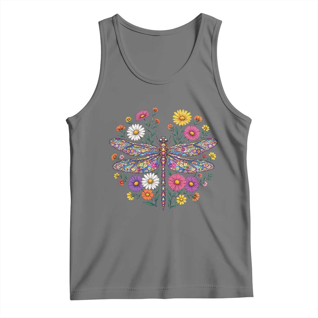 Boho Floral Spring Dragonfly Tank Top Colorful Mosaic Insect