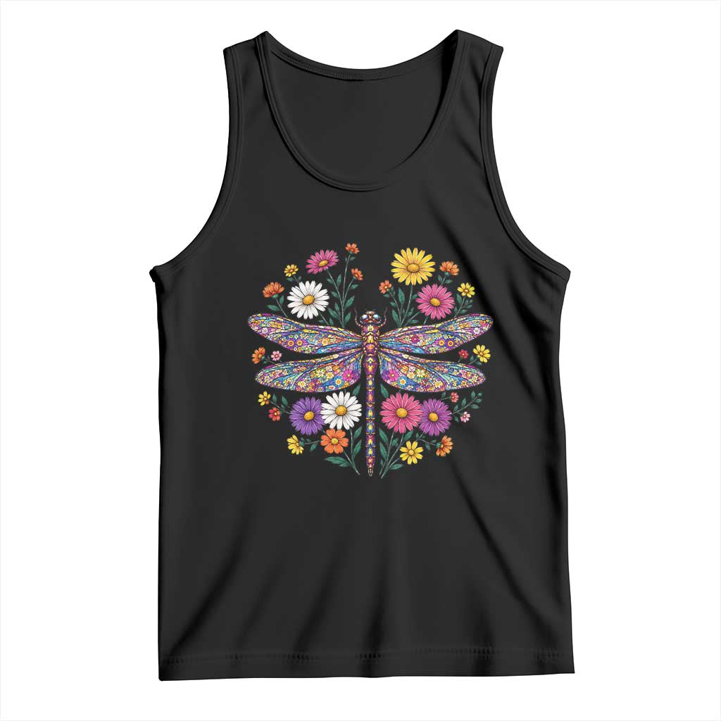 Boho Floral Spring Dragonfly Tank Top Colorful Mosaic Insect