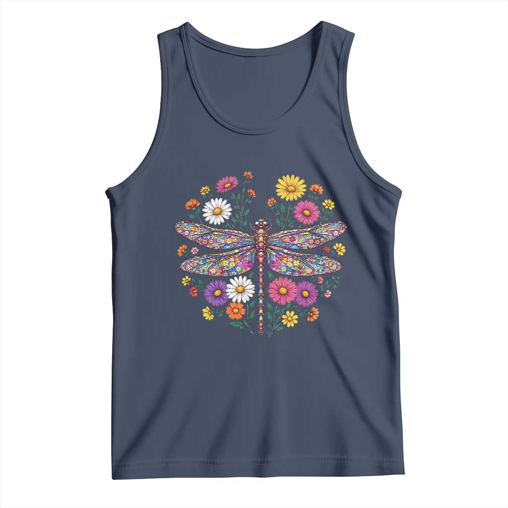 Boho Floral Spring Dragonfly Tank Top Colorful Mosaic Insect