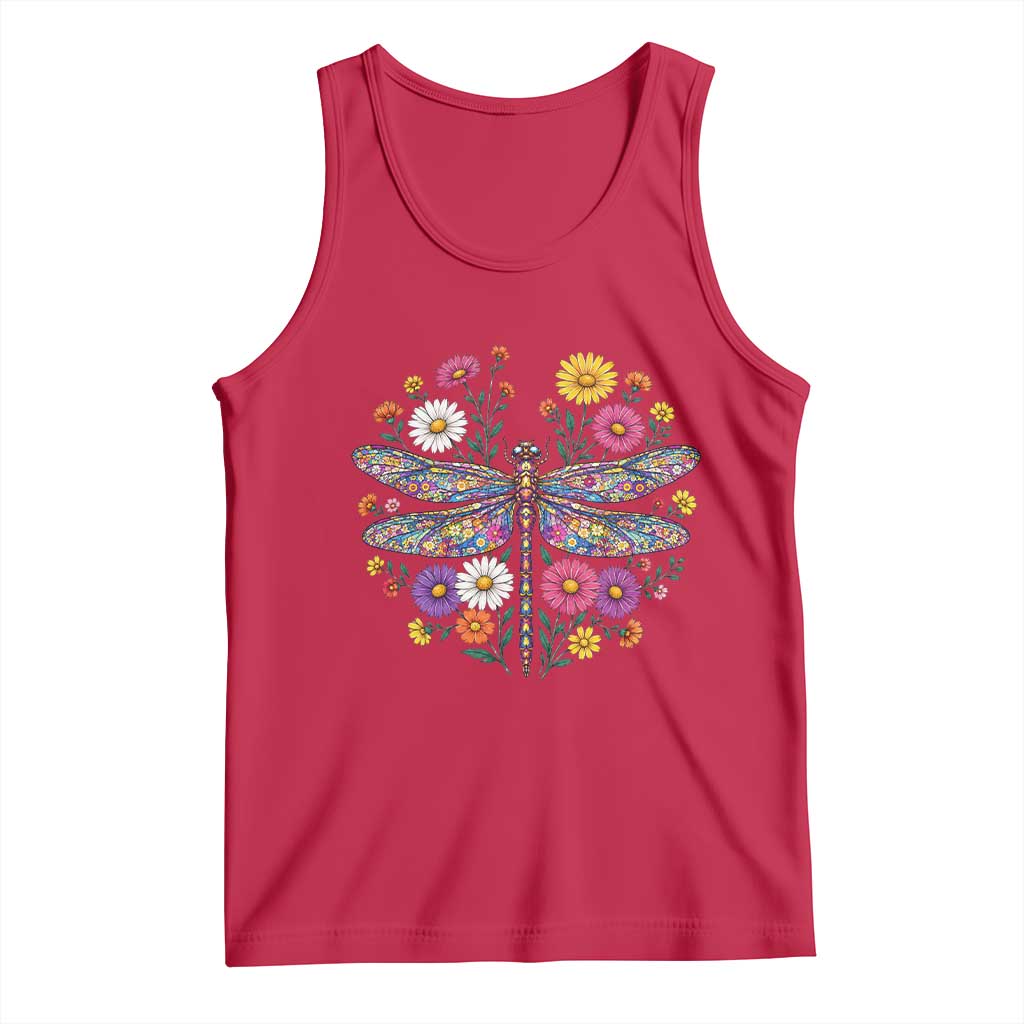 Boho Floral Spring Dragonfly Tank Top Colorful Mosaic Insect