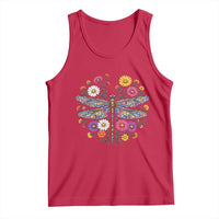 Boho Floral Spring Dragonfly Tank Top Colorful Mosaic Insect