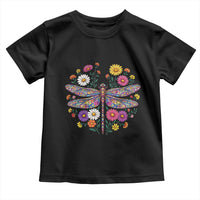 Boho Floral Spring Dragonfly Toddler T Shirt Colorful Mosaic Insect