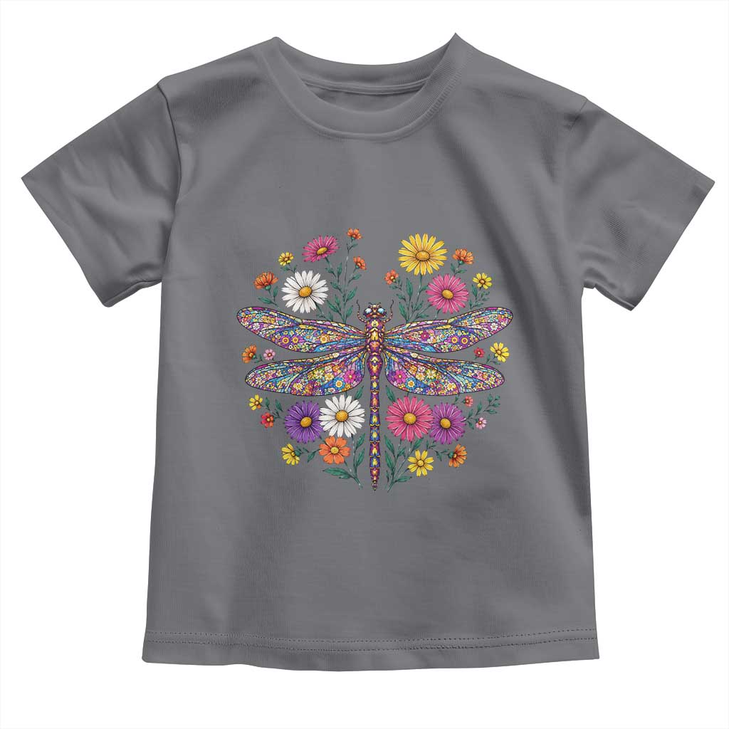Boho Floral Spring Dragonfly Toddler T Shirt Colorful Mosaic Insect