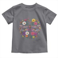 Boho Floral Spring Dragonfly Toddler T Shirt Colorful Mosaic Insect