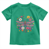 Boho Floral Spring Dragonfly Toddler T Shirt Colorful Mosaic Insect