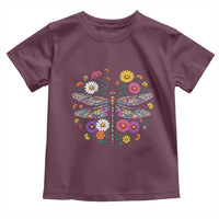 Boho Floral Spring Dragonfly Toddler T Shirt Colorful Mosaic Insect