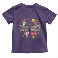 Boho Floral Spring Dragonfly Toddler T Shirt Colorful Mosaic Insect