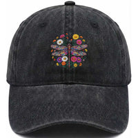 Boho Floral Spring Dragonfly Washed Cotton Baseball Cap Colorful Mosaic Insect