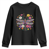 Boho Floral Spring Dragonfly Youth Sweatshirt Colorful Mosaic Insect