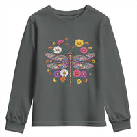 Boho Floral Spring Dragonfly Youth Sweatshirt Colorful Mosaic Insect