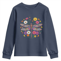 Boho Floral Spring Dragonfly Youth Sweatshirt Colorful Mosaic Insect