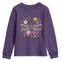 Boho Floral Spring Dragonfly Youth Sweatshirt Colorful Mosaic Insect