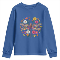 Boho Floral Spring Dragonfly Youth Sweatshirt Colorful Mosaic Insect