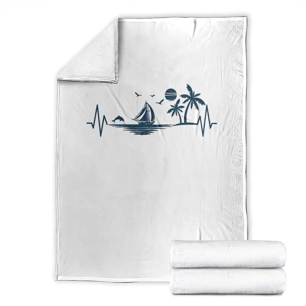 Summer Vacation Heartbeat Pulse Sunset Silhouette Throw Blanket Tropical Island Lover