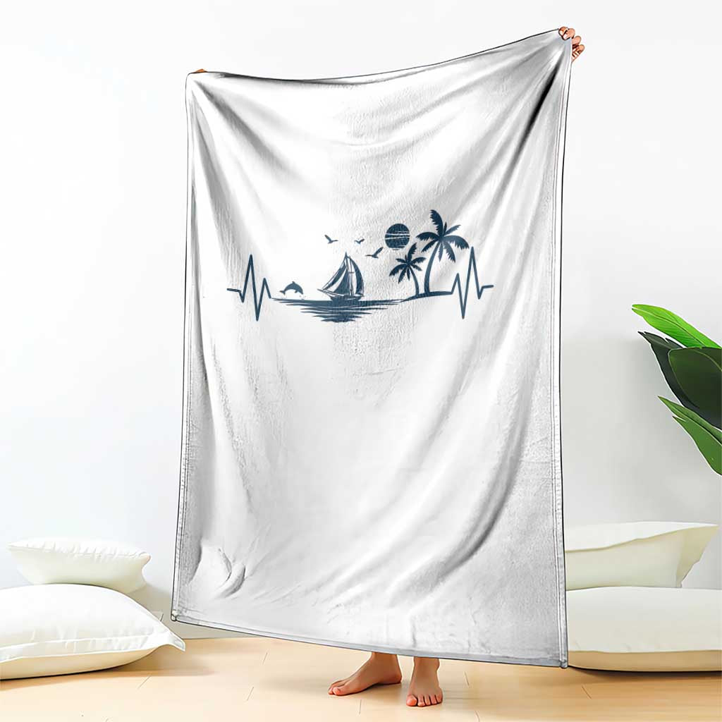 Summer Vacation Heartbeat Pulse Sunset Silhouette Throw Blanket Tropical Island Lover