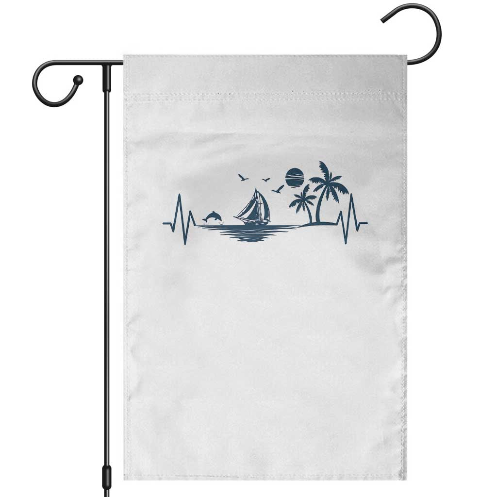 Summer Vacation Heartbeat Pulse Sunset Silhouette Garden Flag Tropical Island Lover