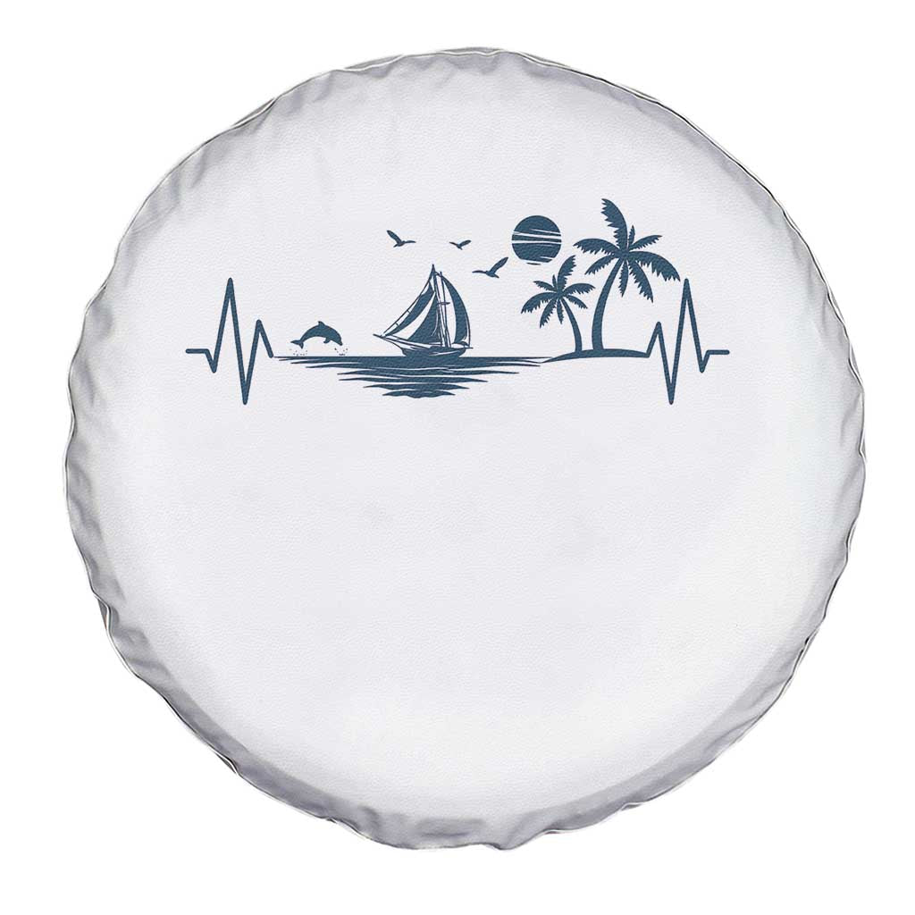 Summer Vacation Heartbeat Pulse Sunset Silhouette Spare Tire Cover Tropical Island Lover