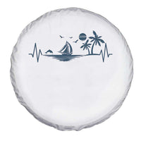 Summer Vacation Heartbeat Pulse Sunset Silhouette Spare Tire Cover Tropical Island Lover