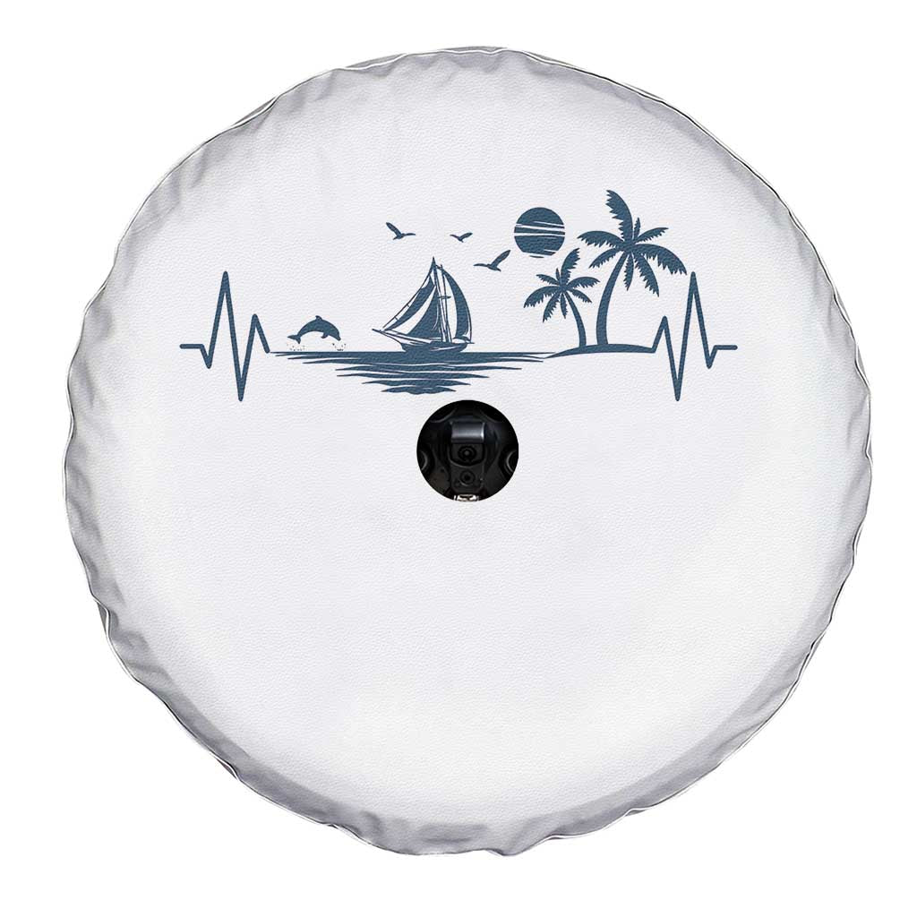 Summer Vacation Heartbeat Pulse Sunset Silhouette Spare Tire Cover Tropical Island Lover