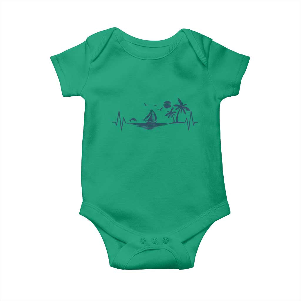 Summer Vacation Heartbeat Pulse Sunset Silhouette Baby Onesie Tropical Island Lover
