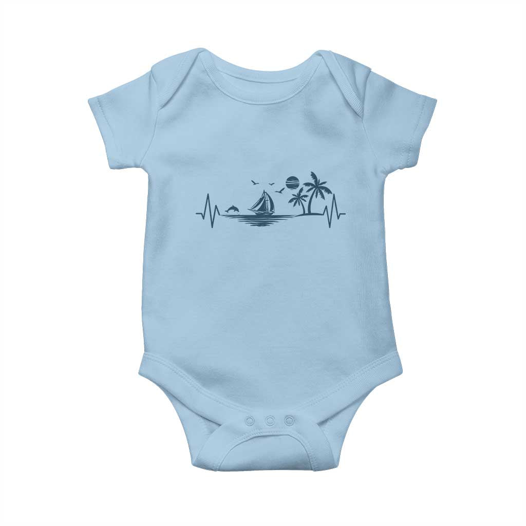 Summer Vacation Heartbeat Pulse Sunset Silhouette Baby Onesie Tropical Island Lover