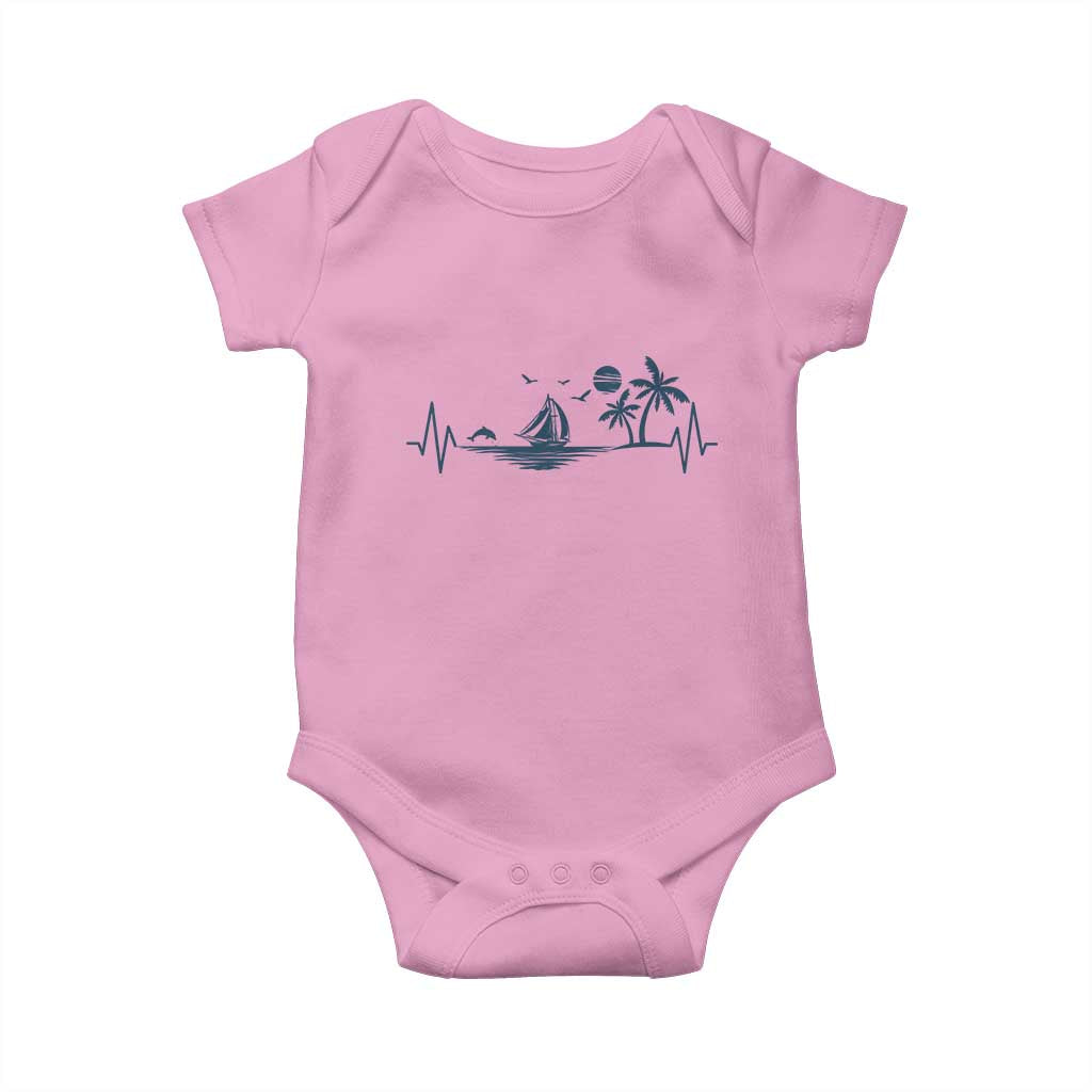 Summer Vacation Heartbeat Pulse Sunset Silhouette Baby Onesie Tropical Island Lover