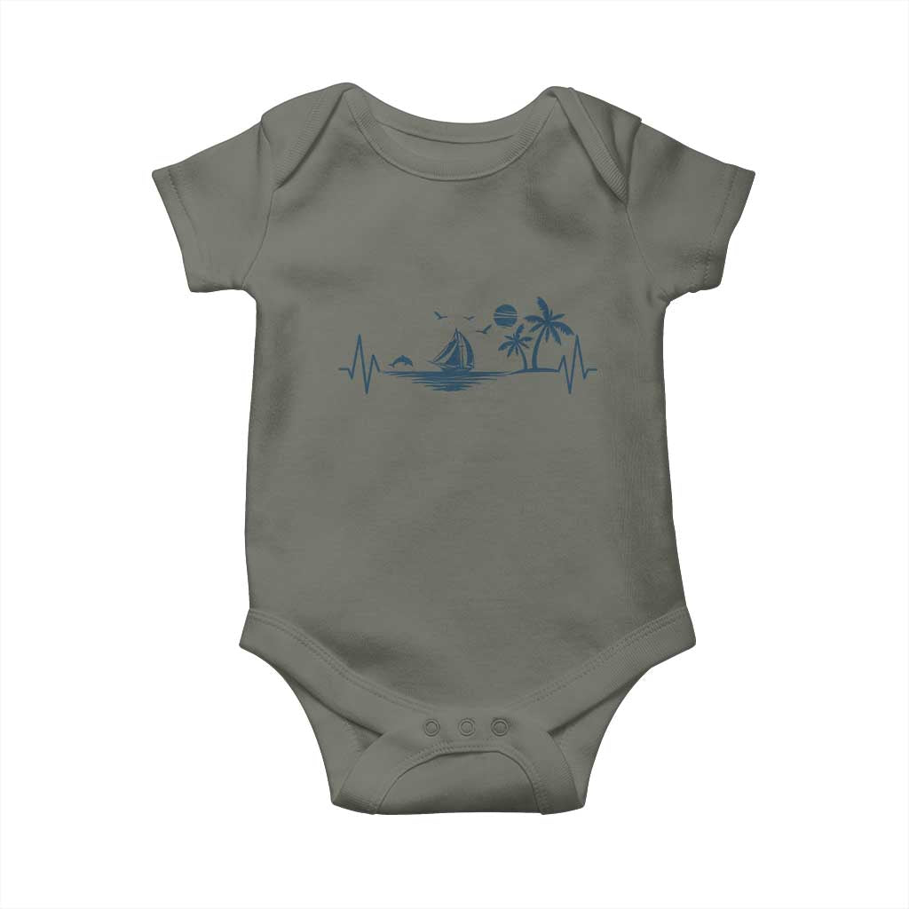 Summer Vacation Heartbeat Pulse Sunset Silhouette Baby Onesie Tropical Island Lover