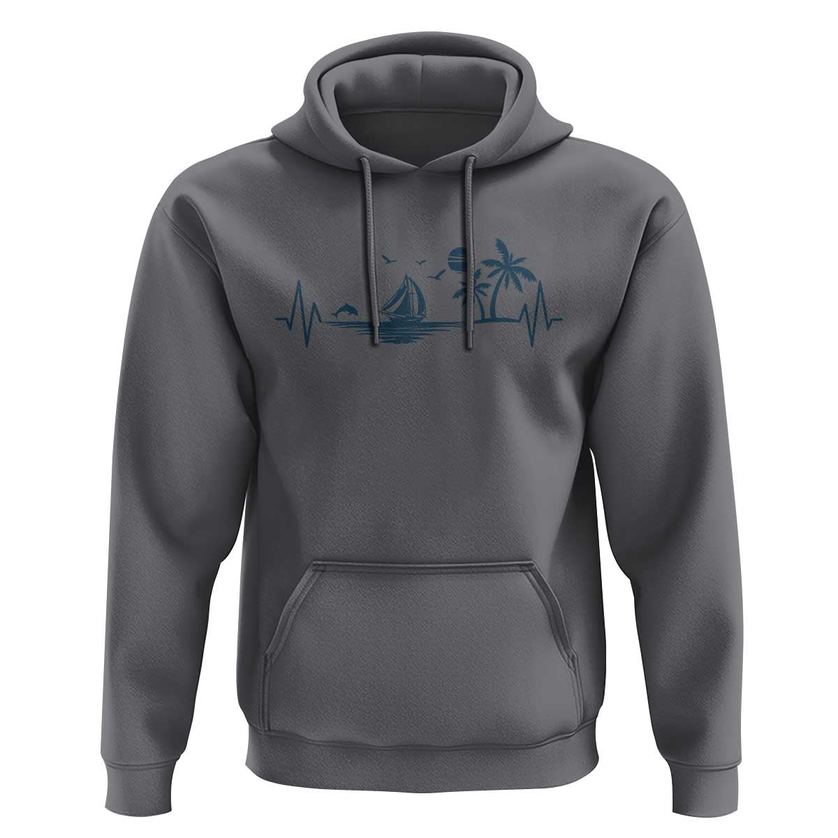 Summer Vacation Heartbeat Pulse Sunset Silhouette Hoodie Tropical Island Lover